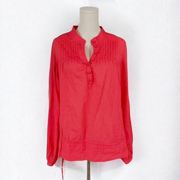 Buffalo David Bitton Pintuck Peasant Tunic Blouse Women M Red Bishop Boho Dainty - Picture 1 of 11